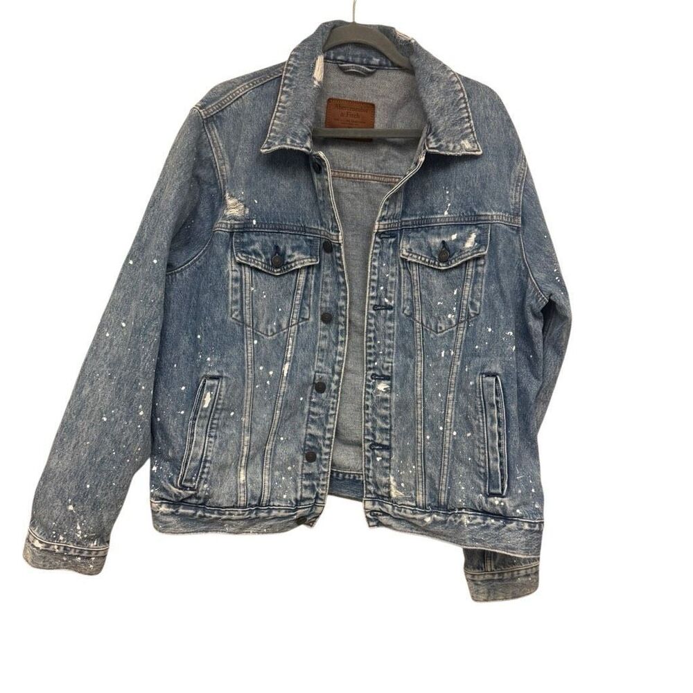 Abercrombie & Fitch Blue Denim Jacket with White Paint Details